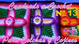 Como tejer el Cuadrado o muestra de colores N° 13 a crochet para colchas y cojines paso a paso [upl. by Peppel]