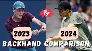 Jannik Sinner 2024 vs 2023 Backhand Difference Comparison HD [upl. by Kristofer]