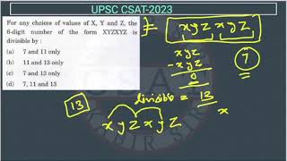 2023 CSAT Number System For any choices of values of X Y and Z the 6digit number of form XYZXYZ [upl. by Marylin]