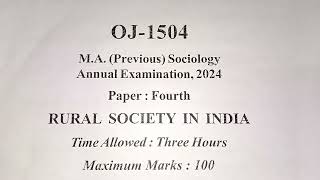 MAsociology previous year question paper MAprevioussociology 2024 4th paper rural society in [upl. by Anialem890]