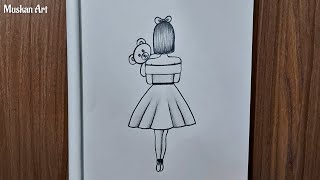 How To Draw Girl Holding A Teddy Bear With Her Back Turned Step By Step Pencil Drawings [upl. by Dric]