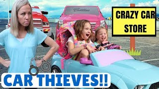 Addy and Maya are Silly Thieves at the Crazy Car Store [upl. by Nysa]