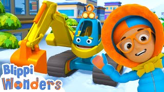 Snowy Excavator Song  Blippi Wonders  Kids Cartoons  Party Playtime [upl. by Bowe]