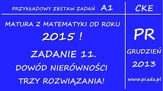 Zadanie 11 Matura z matematyki od 2015 Arkusz A1 CKE PR  Nierówności Dowodzenie [upl. by Limoli]