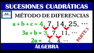 SUCESIONES CUADRÁTICAS PARTE 3  MÉTODO DE DIFERENCIAS [upl. by Evaleen]