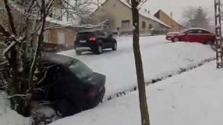 Slippery snowy road crash NEW [upl. by Hinson]