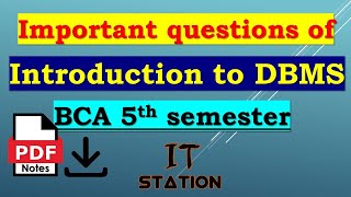 BCA 5th semester important questions of Introduction to DBMS BCA 5th semester 2023 [upl. by Mohsen]