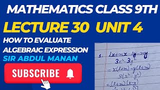 Evaluating algebraic expression Lecture 30Class 9thMathematics [upl. by Kinnon]