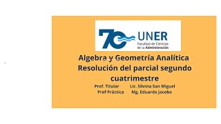 Resolución parcial de Algebra 2° cuatrimestre 2024 08112024  Lic en Sistemas FCAD  UNER [upl. by Ahsinej]