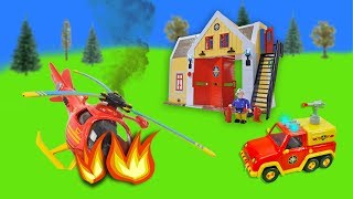 Fireman Sam Toys for Kids Story with Firefighter Sam Helicopter Wallaby Crash Fire at Lighthouse [upl. by Naek]