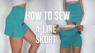 How to sew Aline SKORT  Trapeze skort  Skirt with shorts  Tennis skirt  Women skort pattern [upl. by Euqirdor]