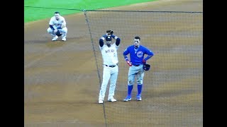 Javier Baez reacts to young girl hit by foul ball from Albert AlmoraCubs vs Astros52919 [upl. by Isobel]