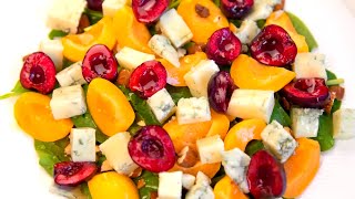 Obstsalat Rezept mit Spinat und Käse Aprikosen Salat mit Kirschen und Käse shorts [upl. by Gobert]