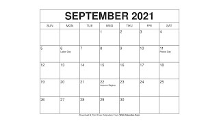 Printable September 2021 Calendar Templates with Holidays  Wiki Calendar [upl. by Dorella]