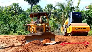 Good job to smooth new foundation road by machine dozer and Roller [upl. by Yelnats986]