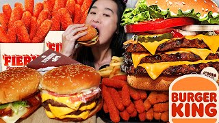 BURGER KING TRIPLE WHOPPER MUKBANG New Fiery Chicken Fries amp Mozzarella Sticks  Eating ASMR [upl. by Salamone]