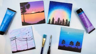 4 Easy Mini Canvas Ideas  Acrylic Painting for Beginners [upl. by Hackney]