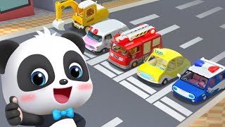 Five Little Cars Patrol Team  Street Vehicles Song  Nursery Rhymes amp Kids Songs  BabyBus [upl. by Lucian]