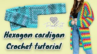 Granny Hexagon Cardigan  CROCHET TUTORIAL  NO SEW [upl. by Dnaltroc]