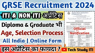 GRSE Apprentice 2024 GRSE 10th ITI Diploma amp Graduate Apprentice Vacancy 2024 GRSE Recruitment [upl. by Meeki]