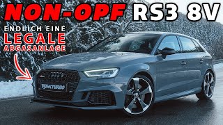 ENDLICH auch für den NONOPF Audi RS3 8V ECE Abgasanlage  480PS mit Downpipe und richtig Sound [upl. by Beisel]