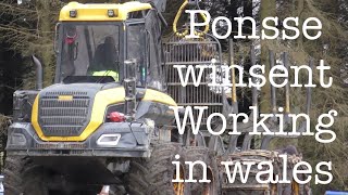 Ponsse winsent forestry forwarder working in Wild windy Wales [upl. by Haisi883]