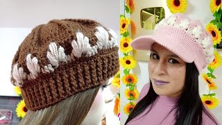 Como tejer la Boina N° 31 a crochet con y sin visera para niñas y mujer en punto maravilloso [upl. by Yuri]