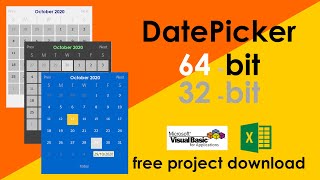 DatePicker for Excel UserForm 64Bit Excel and 32Bit Excel Simply DragDrop and use [upl. by Farlay]