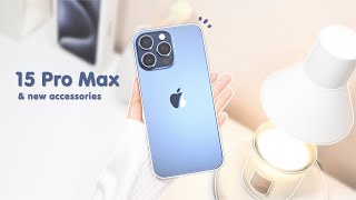 iPhone 15 Pro Max Blue titanium 🌌 Unboxing aesthetic setup  USBC accessories  New Airpods Pro [upl. by Dygall76]