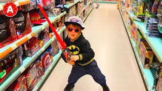 Superhero Adam Having Fun in Médiacité Shopping Center and Playing with Toys in Toy Store [upl. by Cher]