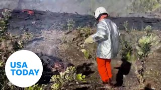 Watch Scientists collect lava from Hawaiian volcano  USA TODAY [upl. by Selden]