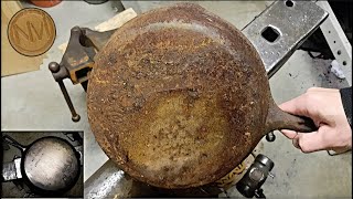 🍳The Worst Cast Iron Pan  Restoration By Hand  Disappointing Ending  DIY [upl. by Airliah]