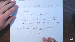 Linearly Independent Functions Examples Wronskian [upl. by Kowal]