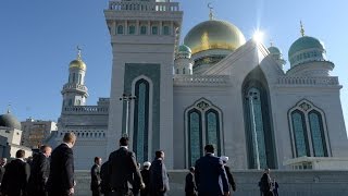 Vladimir Putin inaugurates Moscow mosque with Turkish Palestinian leaders Erdogan and Abbas [upl. by Akemehc]