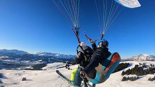 Élévation Parapente à ski  vol à ski en tandem St Gervais  Megève  Les Contamines [upl. by Htessil312]