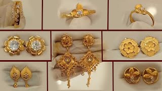 gold ring for women ।। ladies ring design।।gold earrings।। kaner dul।। gold tops earrings design।। [upl. by Litt]