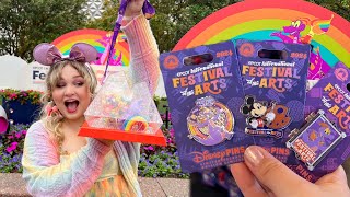 Epcot’s Festival of the Arts MERCH amp PINS  Foods and Pin Trading [upl. by Feer]