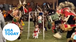 Baby jumps around as elders dance during First Nations powwow  USA TODAY [upl. by Nollat]