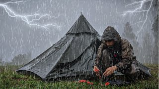 LONG SUPER HEAVY RAIN in 2 DAY NONSTOP • Solo Camping RAIN STORM amp THUNDERSTORM ALL NIGHT • ASMR [upl. by Volotta]