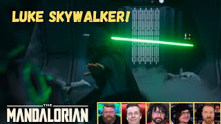 Reactors Reacting to LUKE SKYWALKER HALLWAY SCENE  The Mandalorian 2x8 quotThe Rescuequot [upl. by Ahsimal]