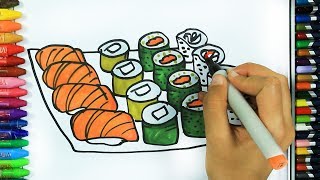 Wie zeichnet man Sushi 🍣  Ausmalen Kinder  Malen für Kinder  Zeichnen und Färben [upl. by Atteuqahc]