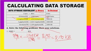 CALCULATING DATA STORAGE IN COMPUTER BITSBYTESKILOBYTESMEGABYTESTERABYTES [upl. by Nivrac]