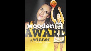 Iowas Caitlin Clark wins 2nd consecutive Wooden Award as best player in womens college basketball [upl. by Aihsoem]