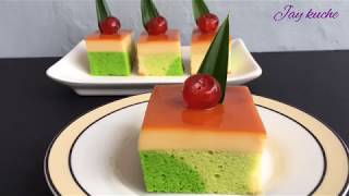 Pandan Cotton Cake With Caramel Custard Pudding Recipe [upl. by Airpal]