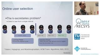 RecSys 2015 Session 2b Cold Start and Hybrid Recommender Systems [upl. by Rowe]