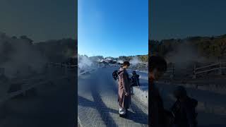 Te Puia Pohutu Geyser erupting on a beautiful midwinter sunny day in Rotorua New Zealand [upl. by Redneval]