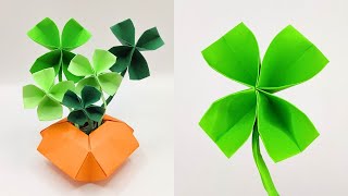 Origami CLOVER with VASE 🍀🏺How to make a paper clovers [upl. by Kieger]