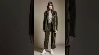 Olive Green DoubleBreasted Puffer amp WideLeg Corduroy Pants stylingbook fashionshow winter coat [upl. by Aihtiekal]