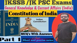 THE CONSTITUTION OF INDIA  MEANING amp TYPES OF CONSTITUTION  PART 1  jkssbexam jk [upl. by Mclaurin]