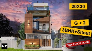 20x30  3 BHK House plan  65 Gaj  600 sqft  2030 house plan 3d  DV Studio [upl. by Ethelda443]